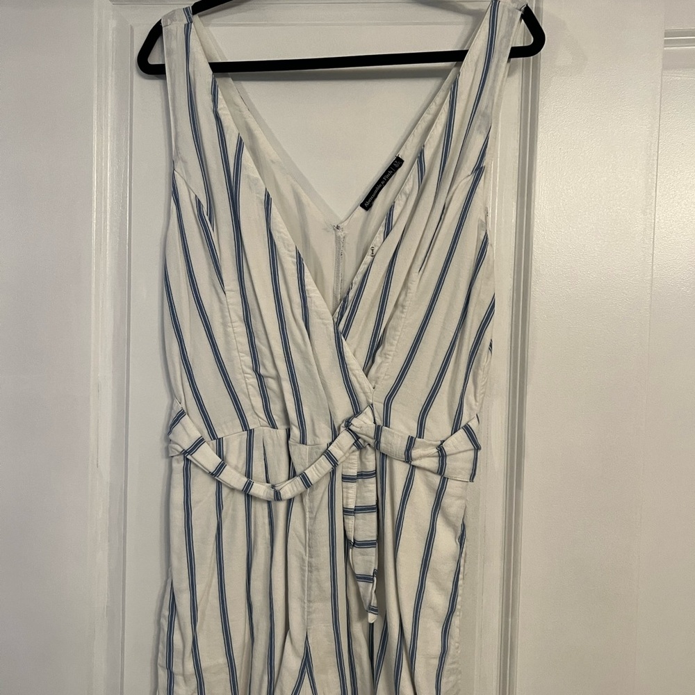 White and blue striped romper
